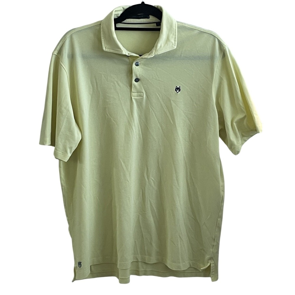 Greyson Wolf Logo Golf Polo Men's‎ Large Short Sleeve Shirt Bright Yellow
